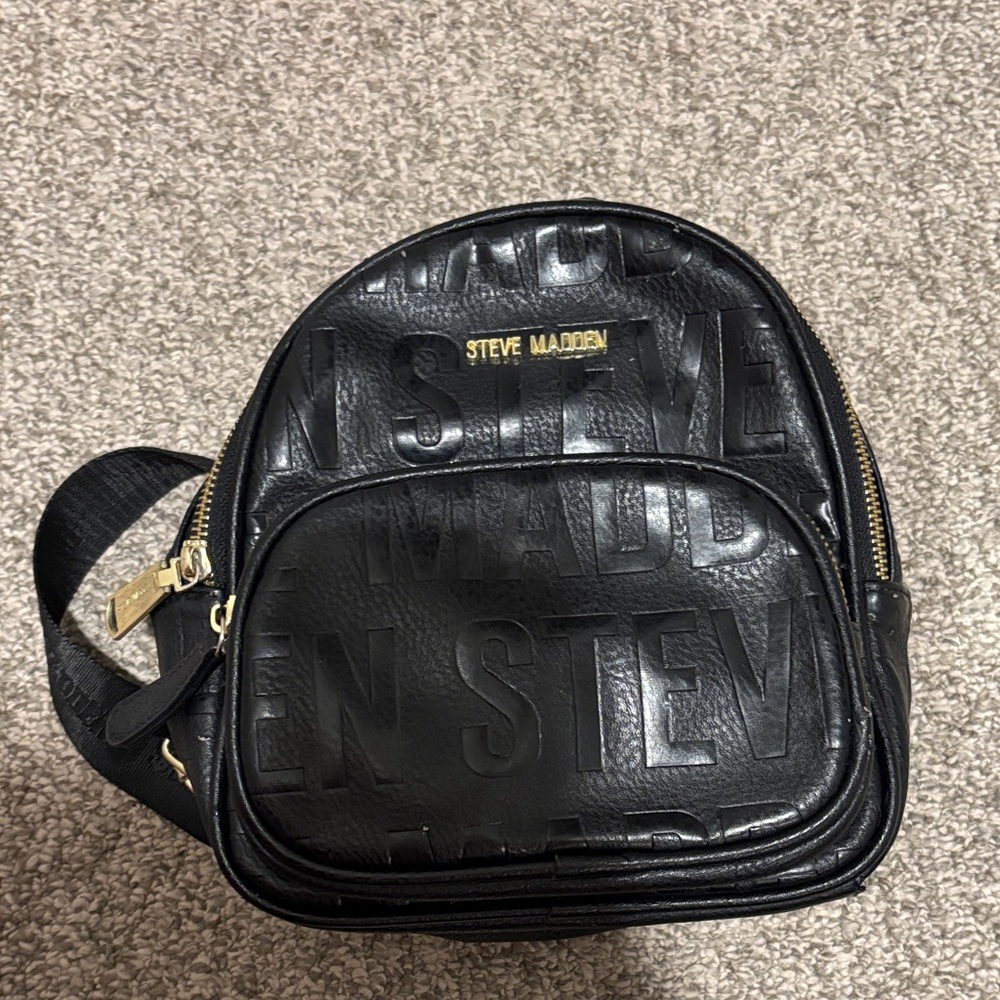 Steve Madden Black Embossed mini Backpack with Gold Accents